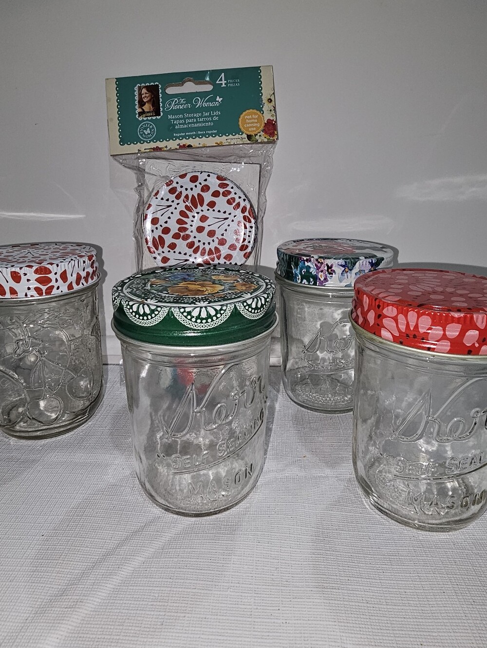 Set of Decorative Glass Mason Jars with Floral Lids-Pioneer Woman - Picture 2 of 7
